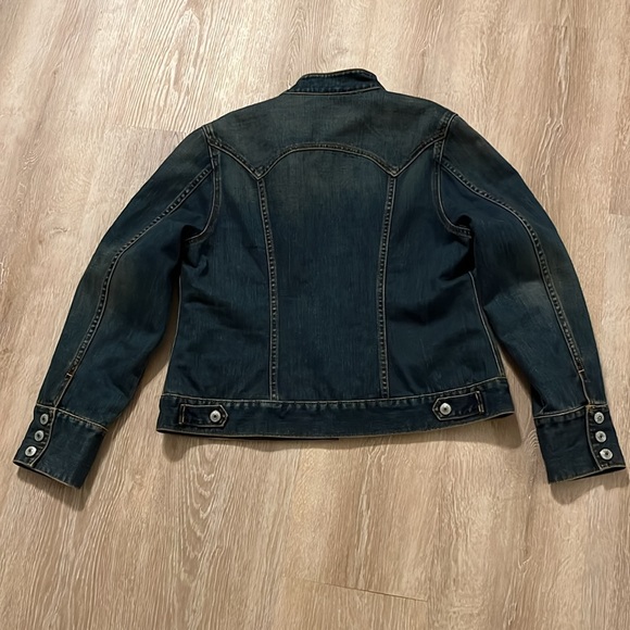 Vintage GAP Denim Jacket Orange Lambs’Wool Lining with White Snowflake Size L - Picture 4 of 11